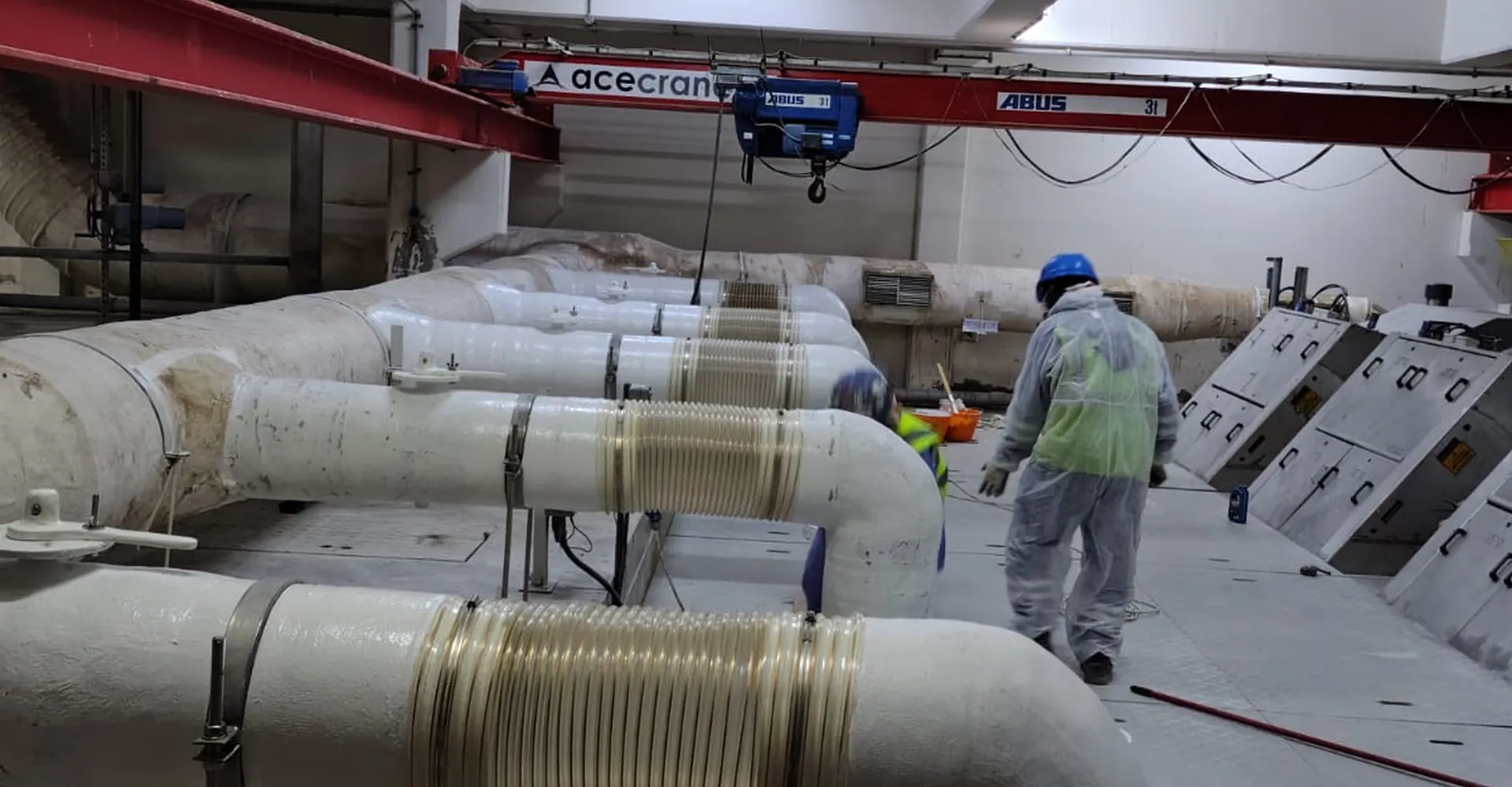 GRP pipework with laminated joints in an industrial plant room