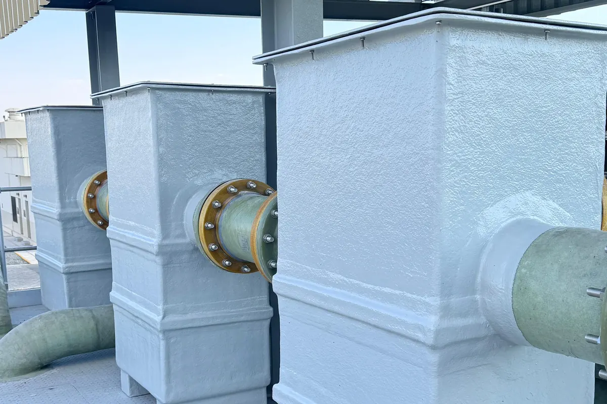 GRP tanks installed under a shade structure