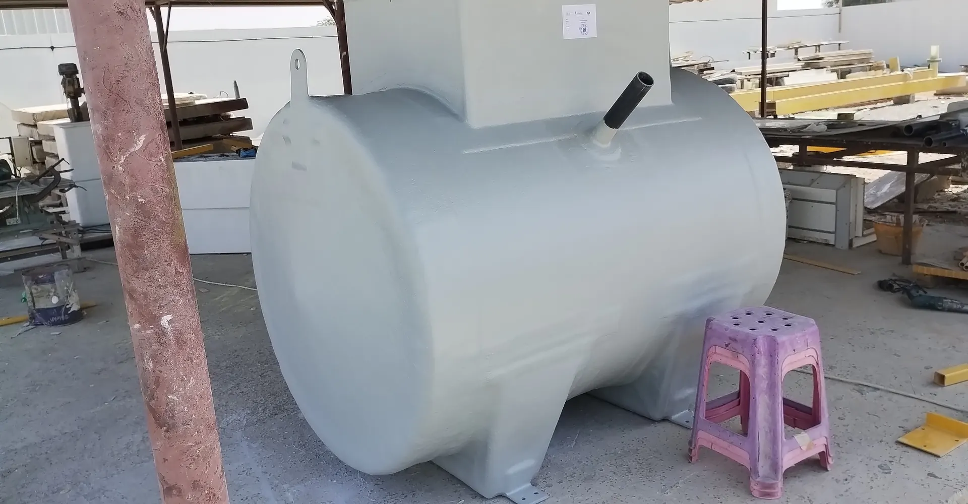 Horizontal GRP tank on site
