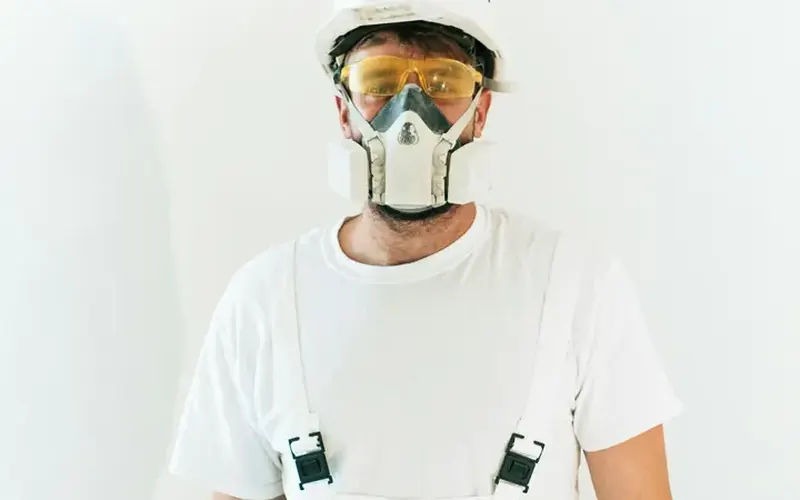 Technician in protective equipment for insulation work