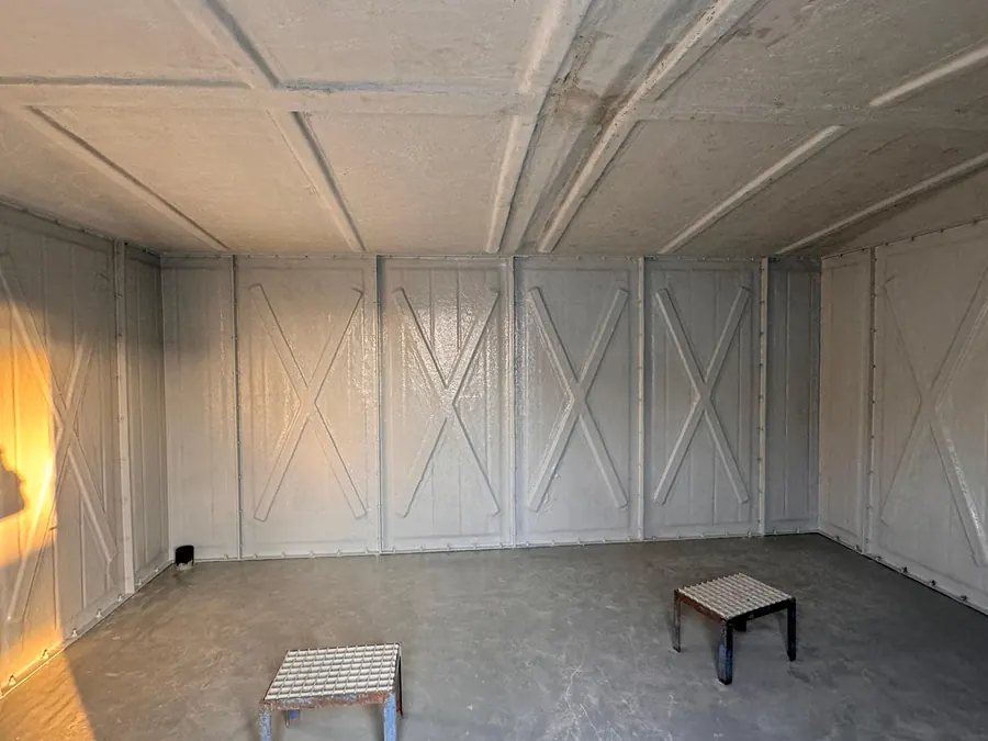 Room built from ribbed GRP wall panels