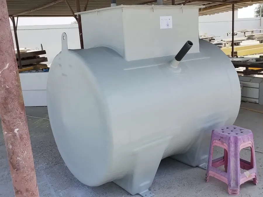 Horizontal GRP tank on site