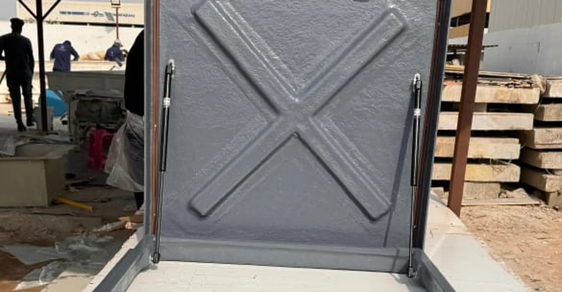 GRP chamber with hinged access cover