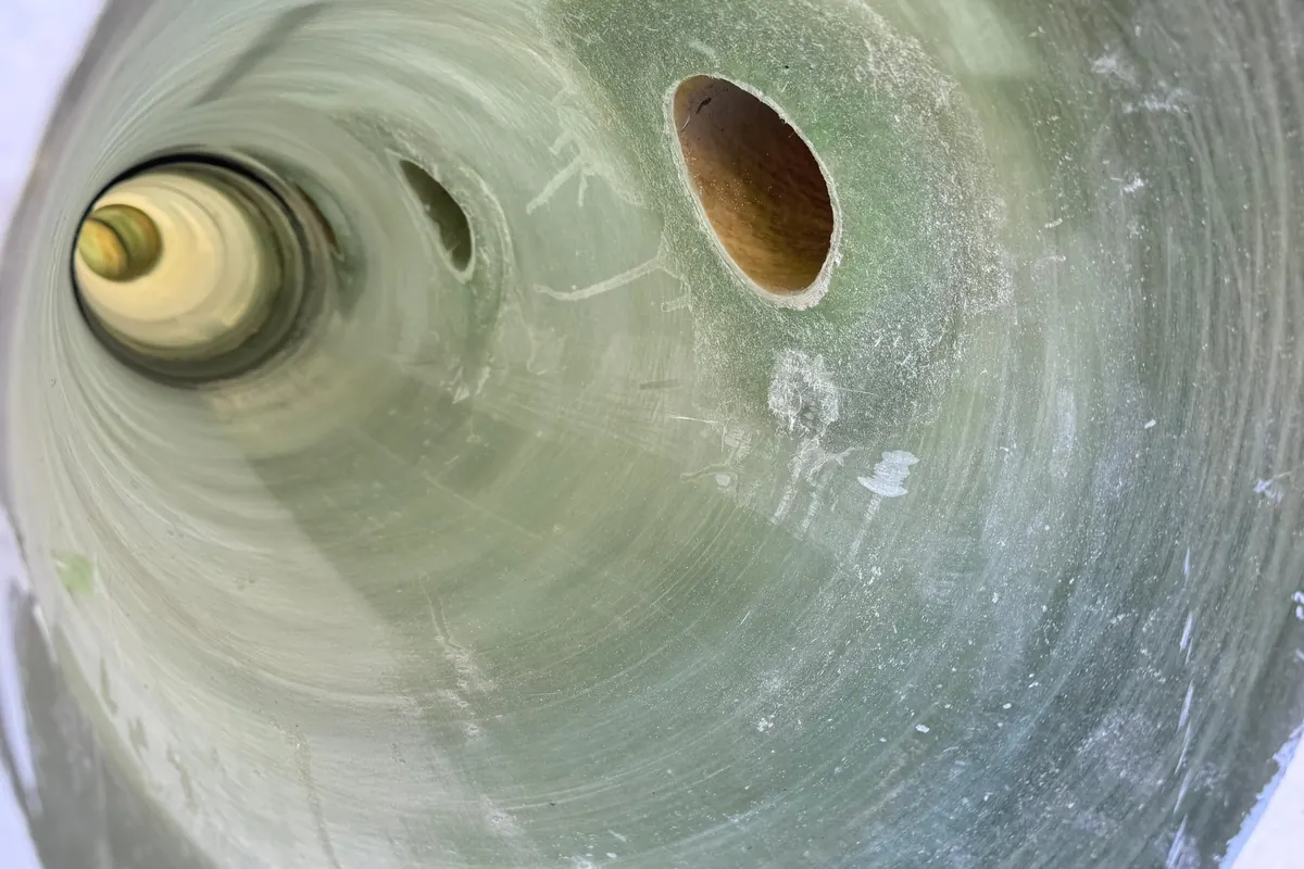 Inside a GRP pipe showing the laminated inner surface