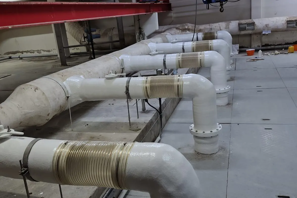 Installed GRP pipelines in a plant room