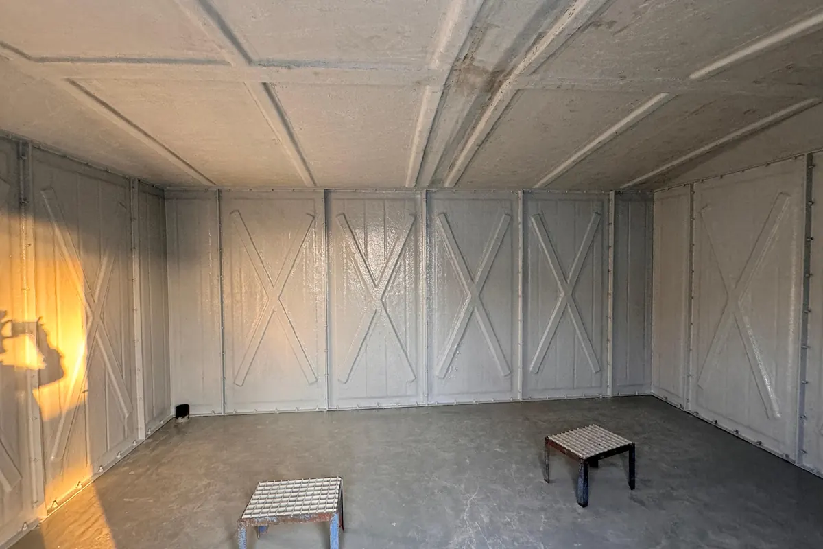 Interior of a room built with ribbed GRP wall panels